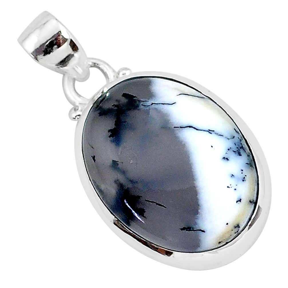 925 silver 13.57cts natural white dendrite opal (merlinite) oval pendant r94363