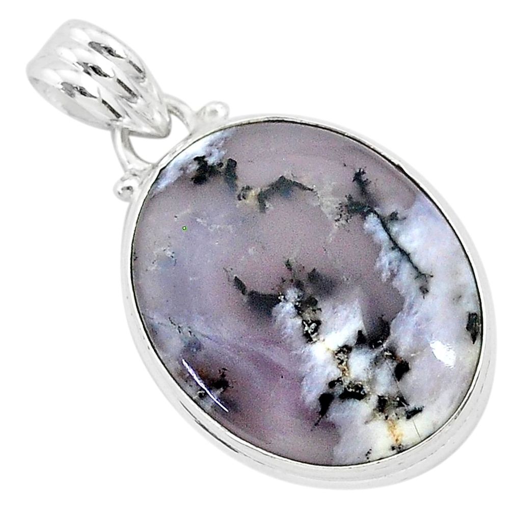 925 silver 14.65cts natural white dendrite opal (merlinite) oval pendant r94754