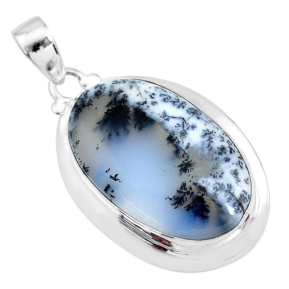 925 silver 19.94cts natural white dendrite opal (merlinite) oval pendant t10635