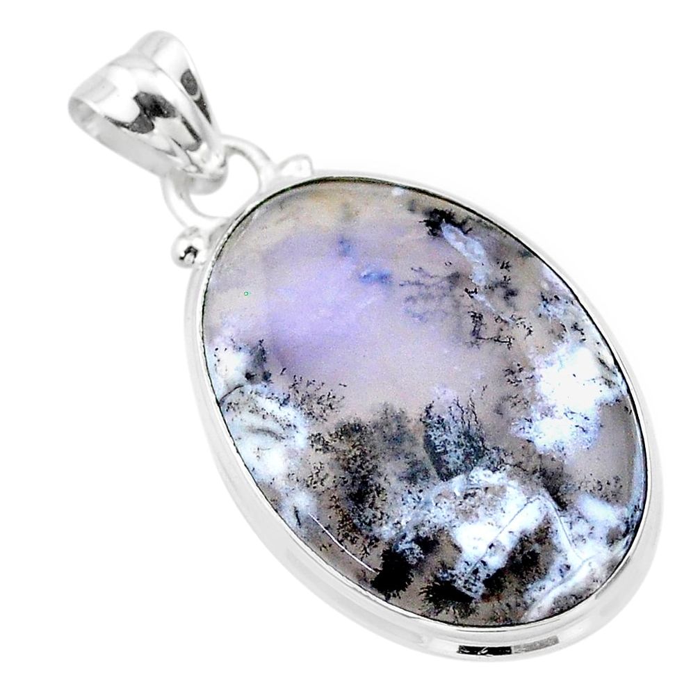 925 silver 15.08cts natural white dendrite opal (merlinite) oval pendant t26525