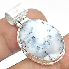 925 silver 16.20cts natural white dendrite opal (merlinite) oval pendant u22300