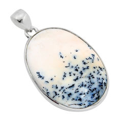 925 silver 14.14cts natural white dendrite opal (merlinite) oval pendant y77585