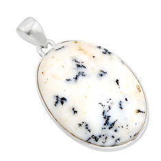 925 silver 14.93cts natural white dendrite opal (merlinite) oval pendant y77592