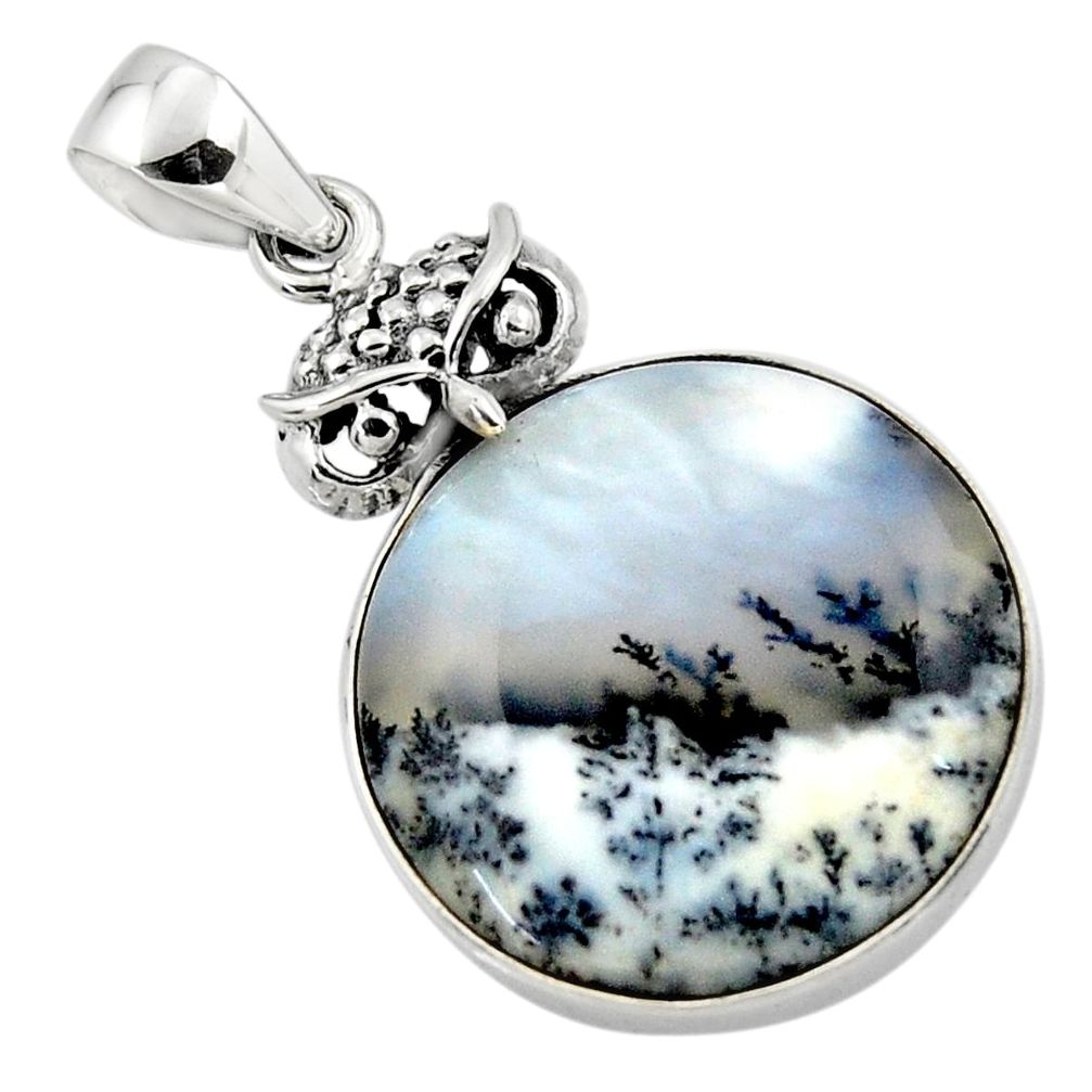 925 silver 17.22cts natural white dendrite opal (merlinite) owl pendant r50545