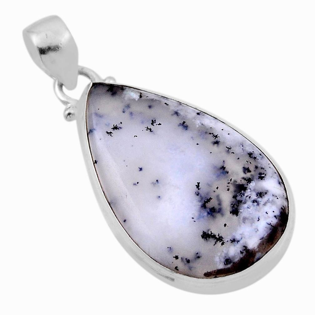 925 silver 14.62cts natural white dendrite opal (merlinite) pear pendant n29586