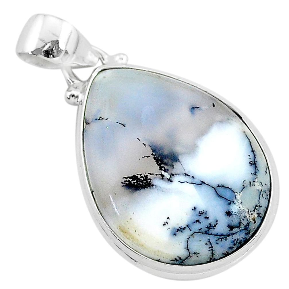 925 silver 15.65cts natural white dendrite opal (merlinite) pear pendant r94738