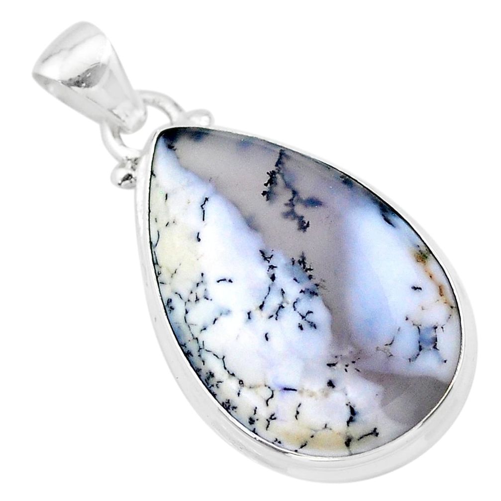 925 silver 15.58cts natural white dendrite opal (merlinite) pear pendant t26530