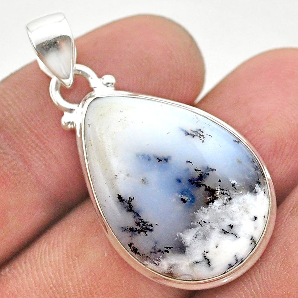 925 silver 16.20cts natural white dendrite opal (merlinite) pear pendant t38595