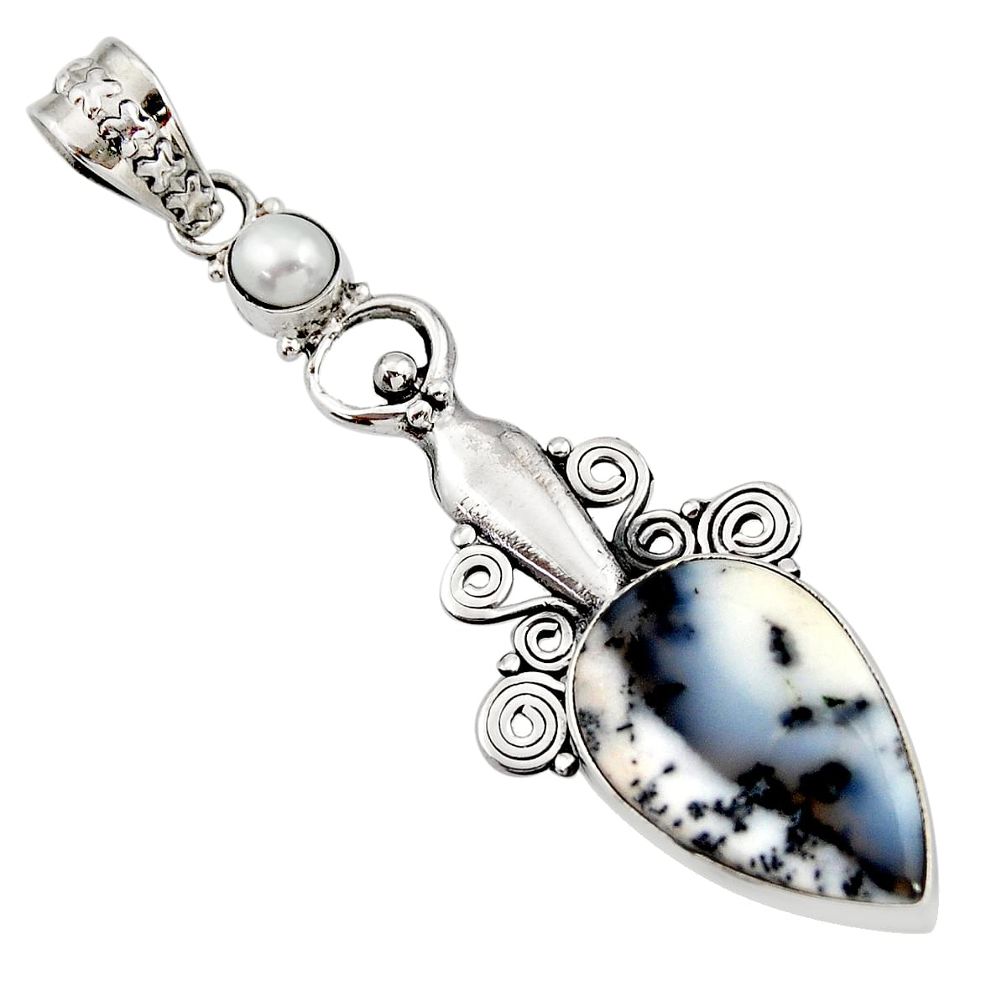 925 silver 13.87cts natural white dendrite opal (merlinite) pearl pendant d42358