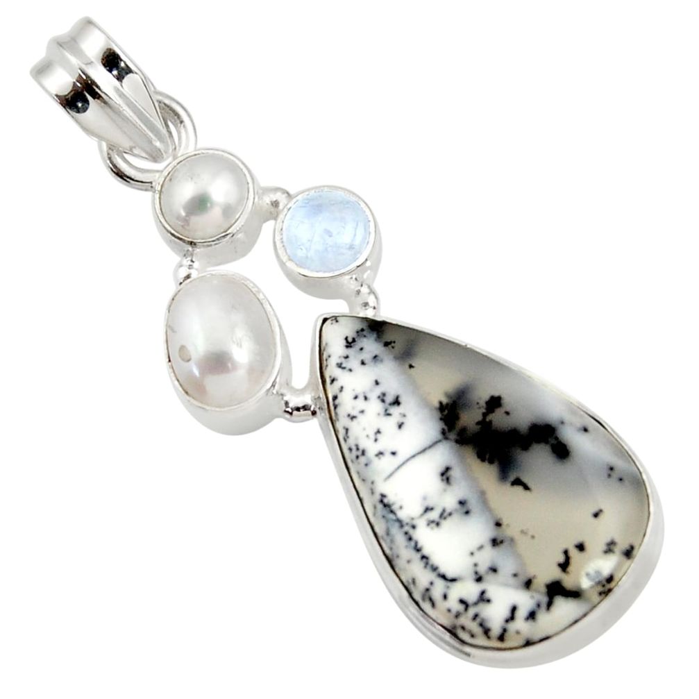cts natural white dendrite opal (merlinite) pearl pendant d44153