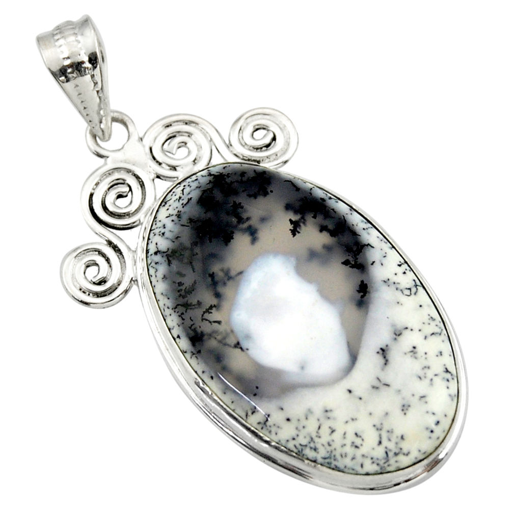 925 silver 22.02cts natural white dendrite opal (merlinite) pendant r32193