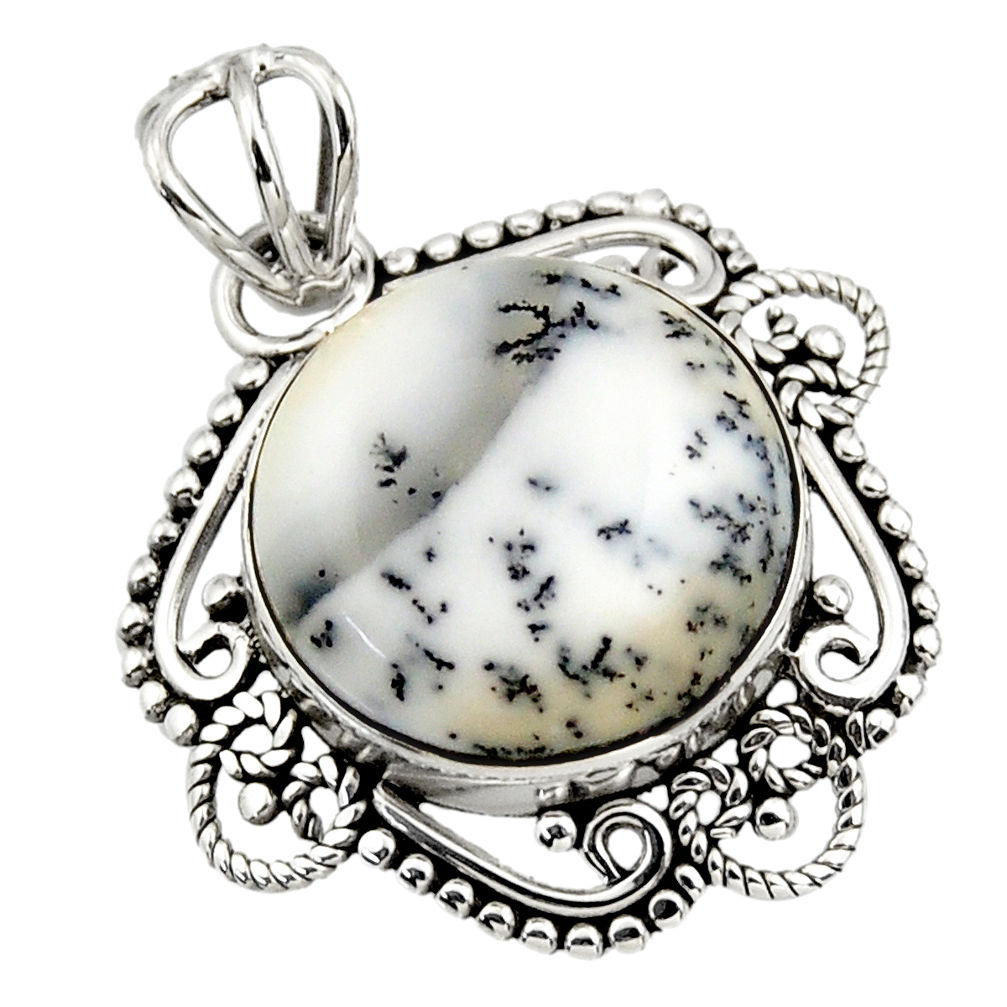 925 silver 11.17cts natural white dendrite opal (merlinite) pendant r32333