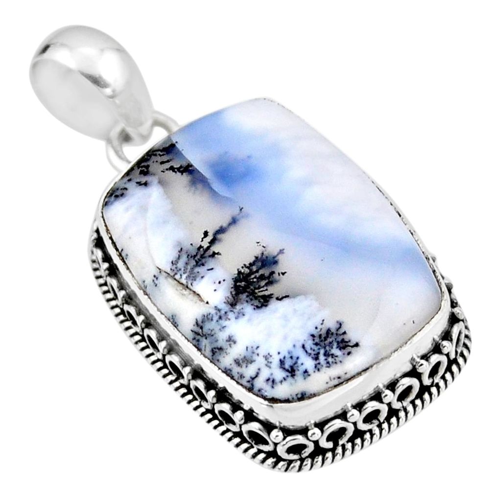 925 silver 19.72cts natural white dendrite opal (merlinite) pendant r53916