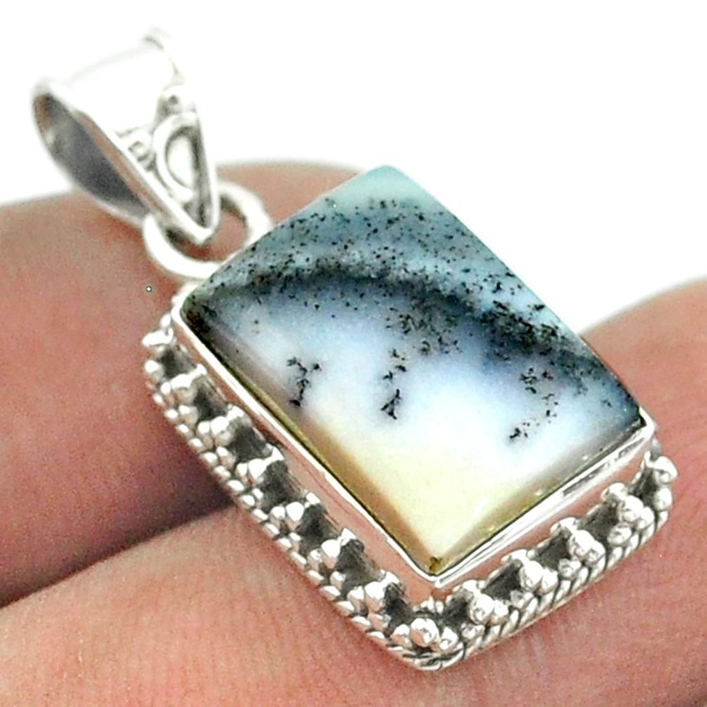 925 silver 6.04cts natural white dendrite opal (merlinite) pendant t55999