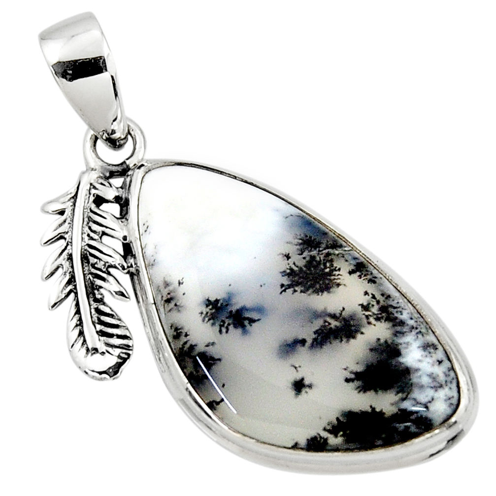 925 silver 17.57cts natural white dendrite opal deltoid leaf pendant r50554