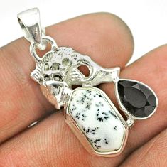 925 silver 8.54cts natural white dendrite opal hexagon onyx fish pendant t55349