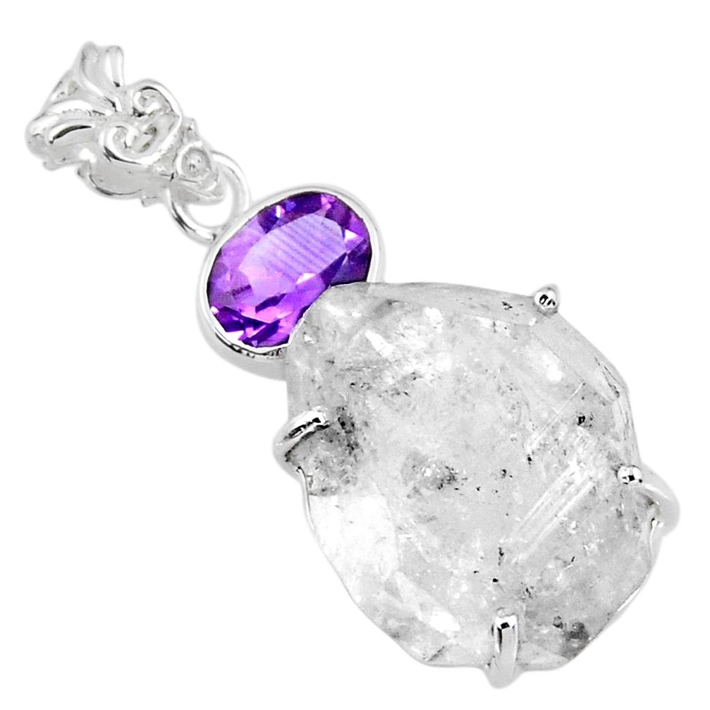 925 silver 21.30cts natural white herkimer diamond amethyst pendant r57098