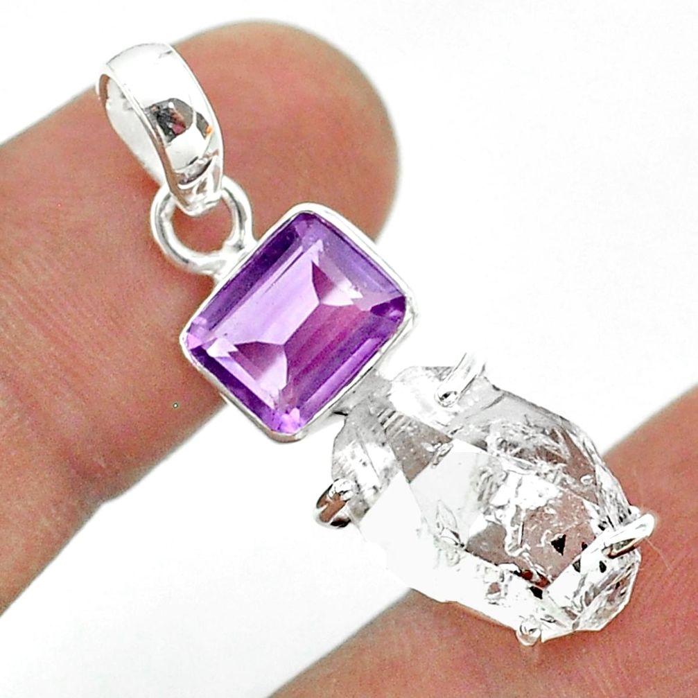 925 silver 13.08cts natural white herkimer diamond amethyst pendant t49506