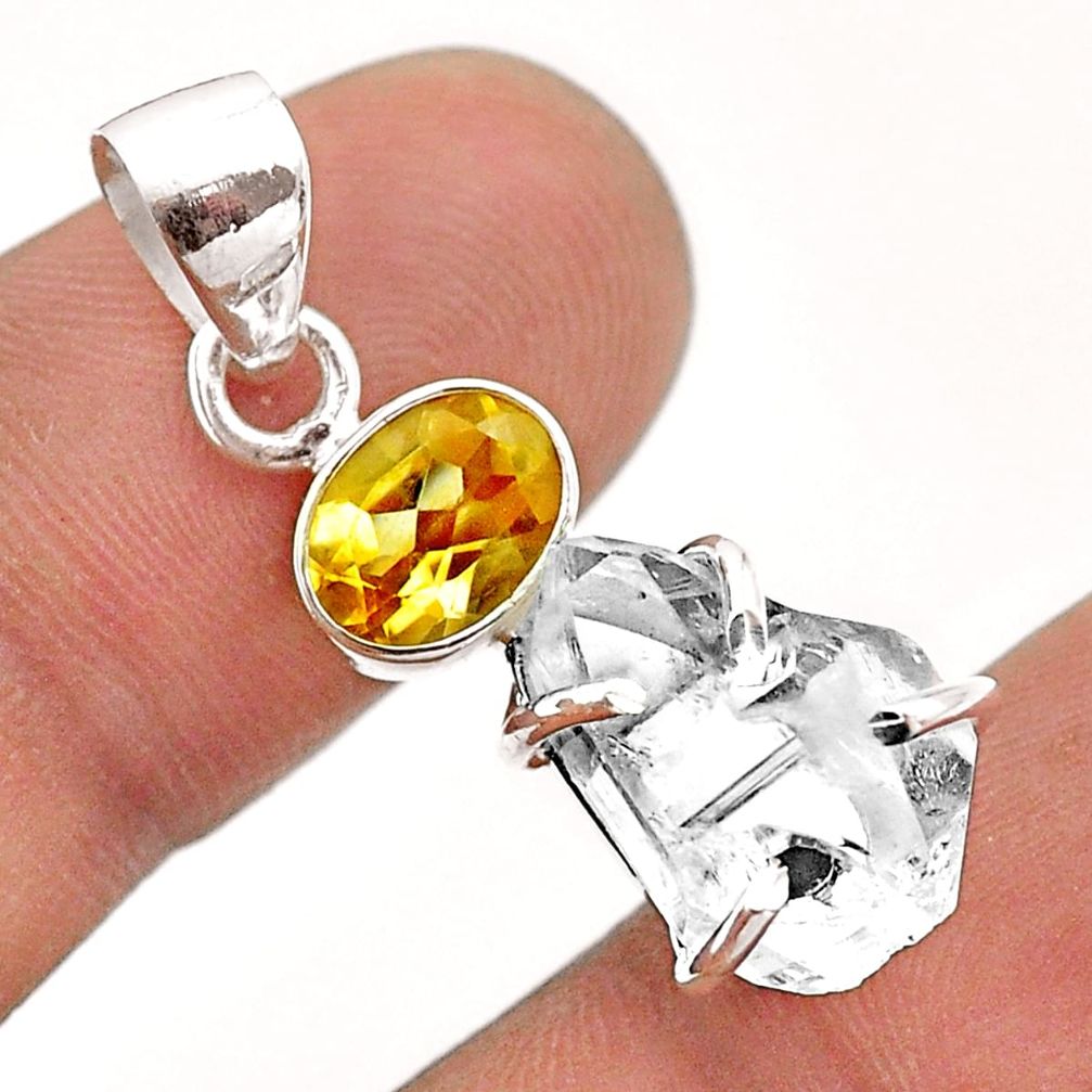 925 silver 10.05cts natural white herkimer diamond fancy citrine pendant t50058