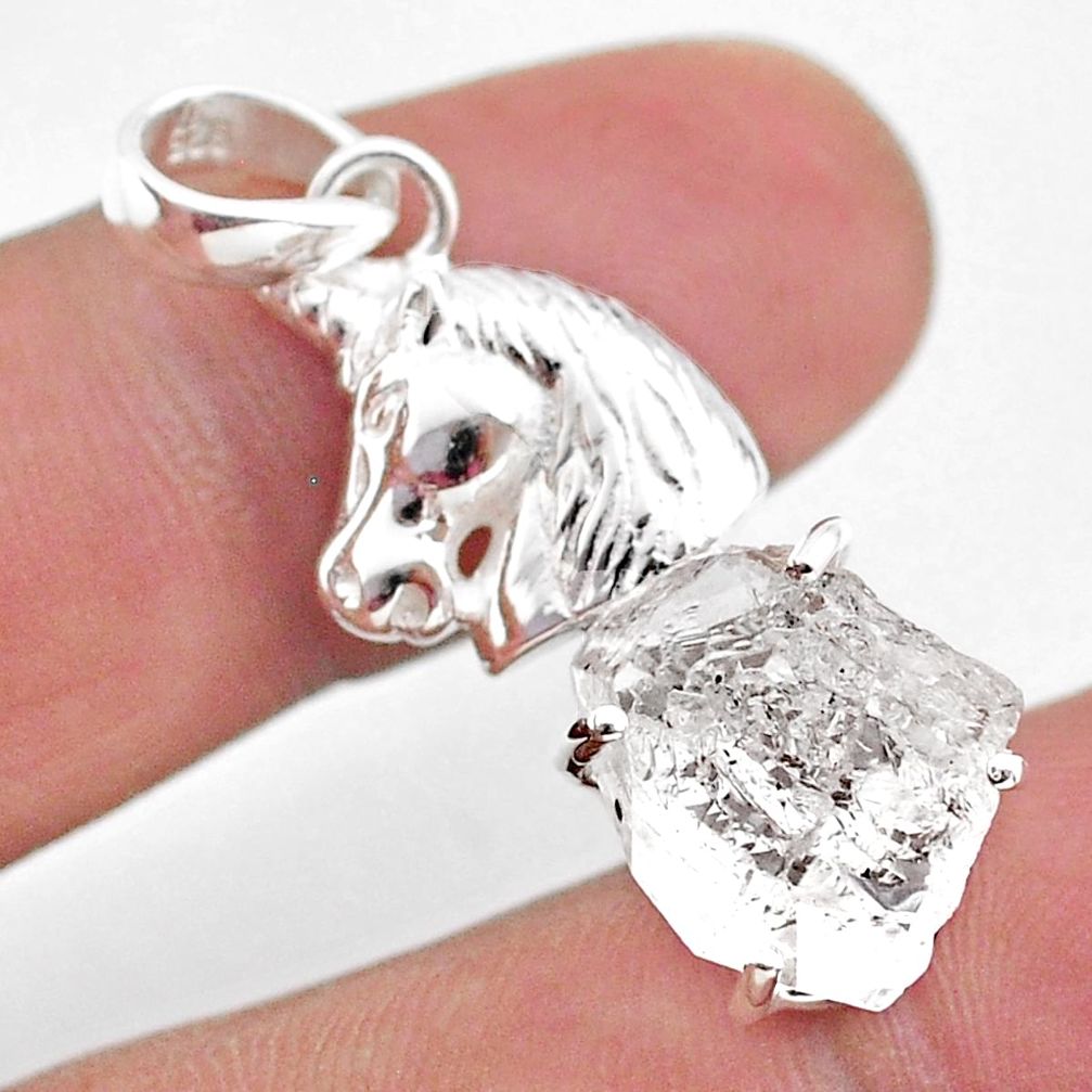 925 silver 6.54cts natural white herkimer diamond fancy horse pendant t49067