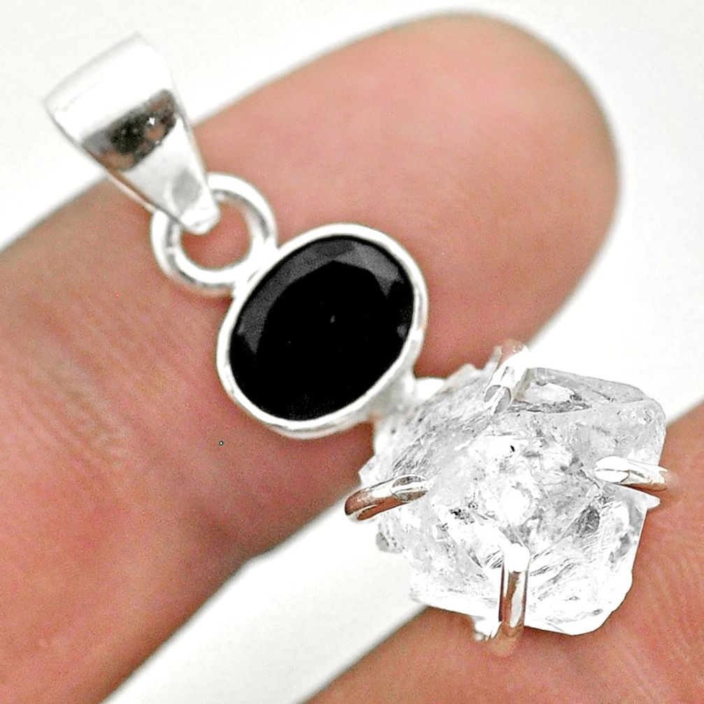 925 silver 10.30cts natural white herkimer diamond fancy onyx pendant t50123