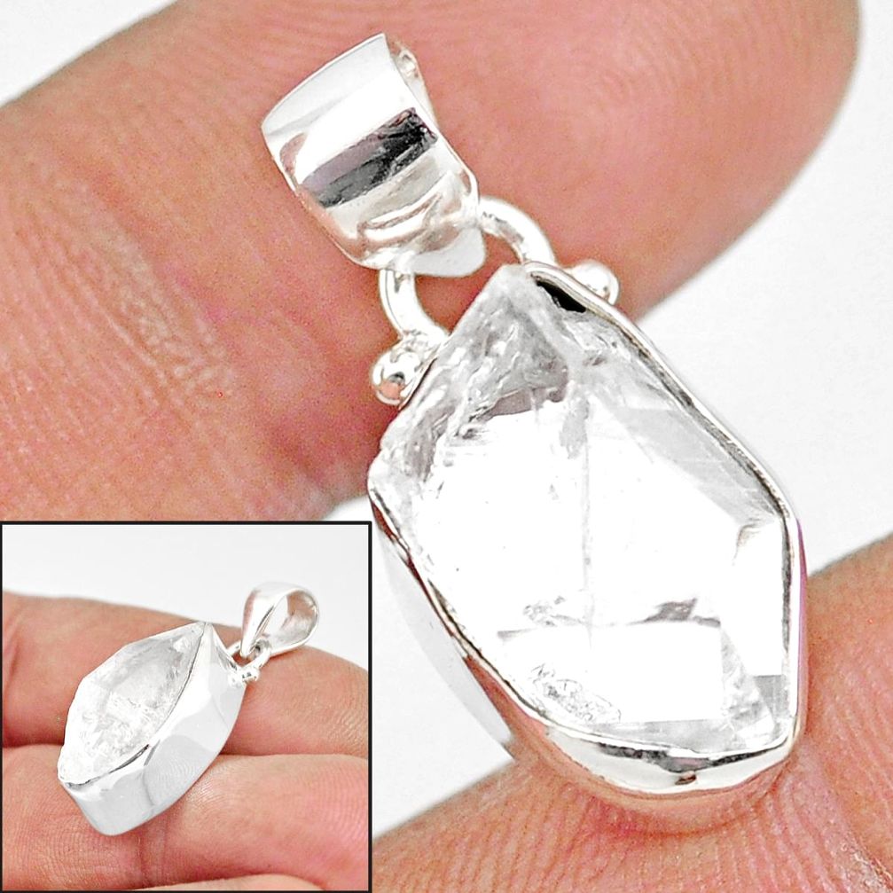 925 silver 11.20cts natural white herkimer diamond fancy shape pendant r85419