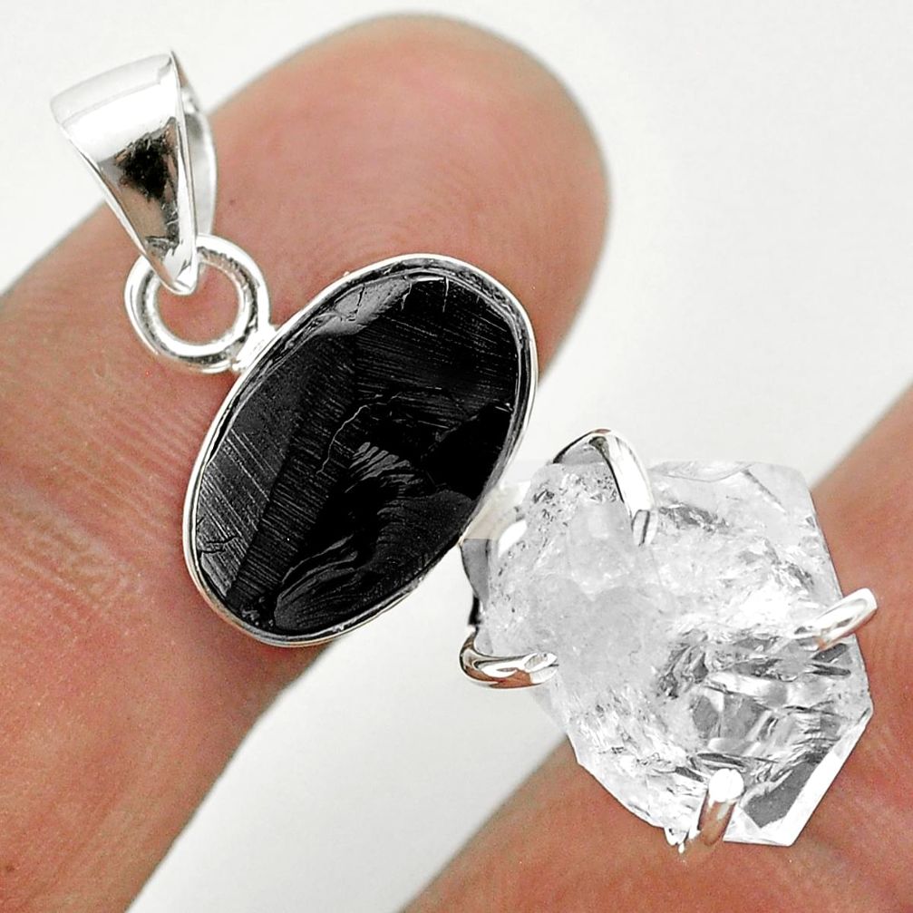 925 silver 12.07cts natural white herkimer diamond shungite fancy pendant t50078