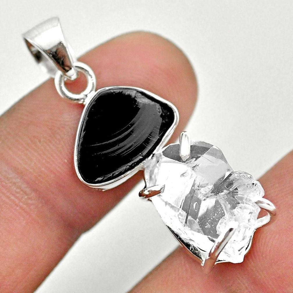 925 silver 11.68cts natural white herkimer diamond shungite pendant t50063