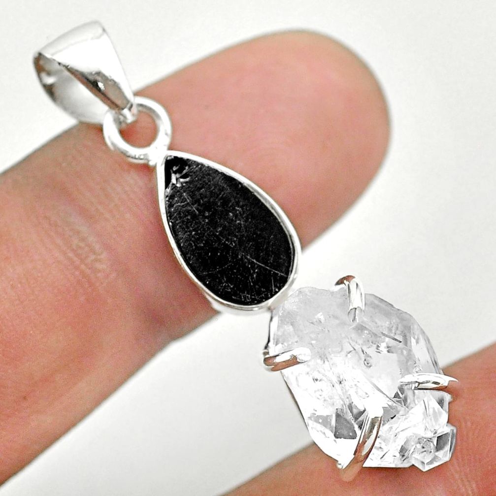 925 silver 10.73cts natural white herkimer diamond shungite pendant t50075