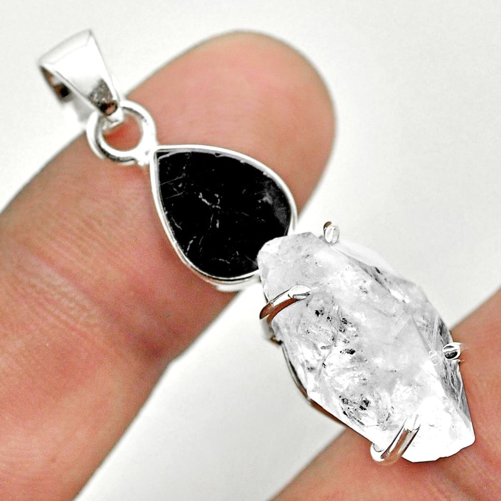 925 silver 13.70cts natural white herkimer diamond shungite pendant t50083