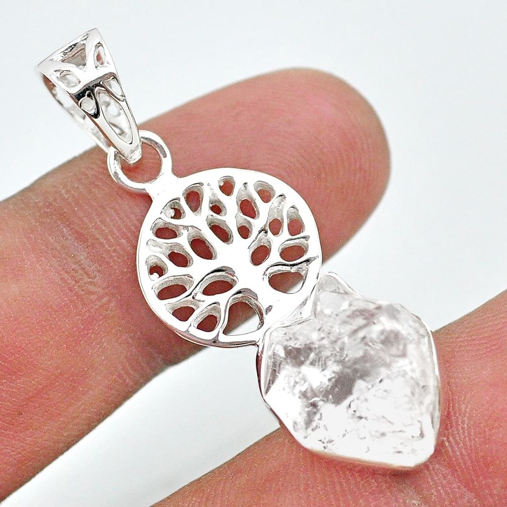 925 silver 7.22cts natural white herkimer diamond tree of life pendant t29660