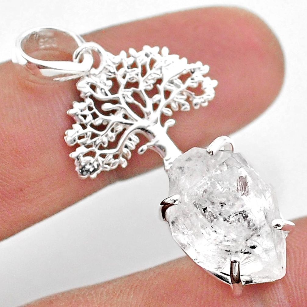 925 silver 7.12cts natural white herkimer diamond tree of life pendant t49069