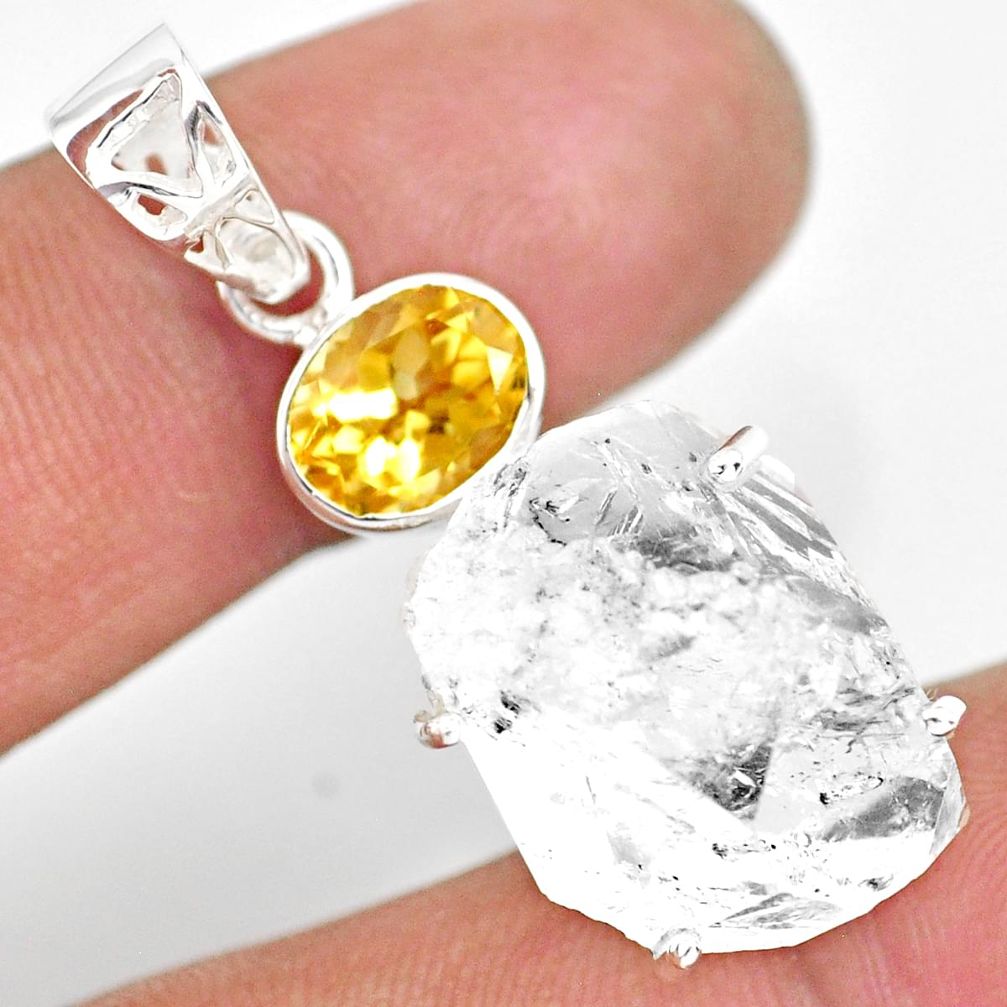 925 silver 21.30cts natural white herkimer diamond yellow citrine pendant r83118