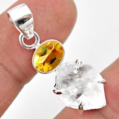 925 silver 8.69cts natural white herkimer diamond yellow citrine pendant t75897