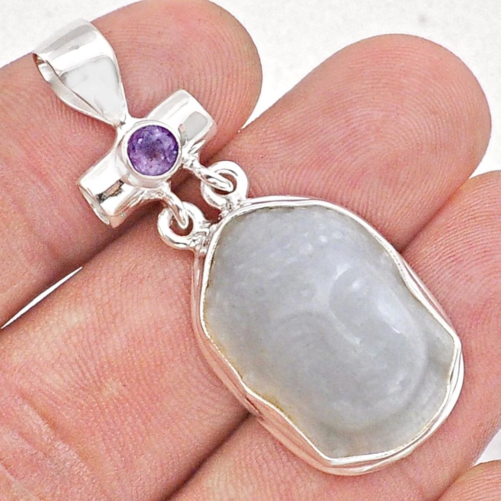 925 silver 18.90cts natural white moonstone amethyst buddha charm pendant d49217