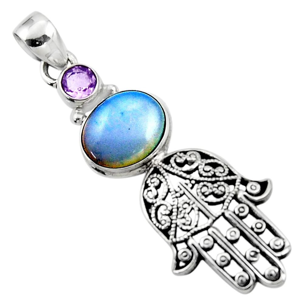 925 silver 6.26cts natural white opalite hand of god hamsa pendant r52829