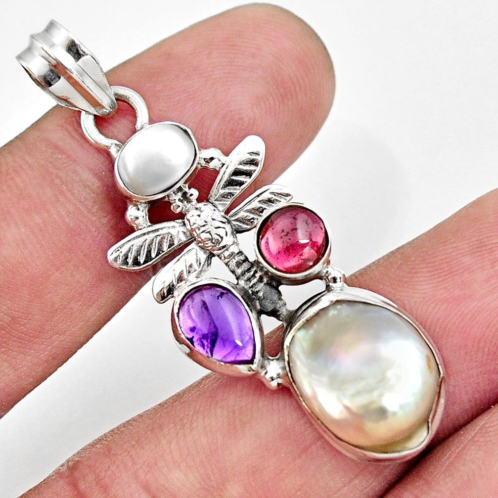 cts natural white pearl amethyst dragonfly pendant d43935