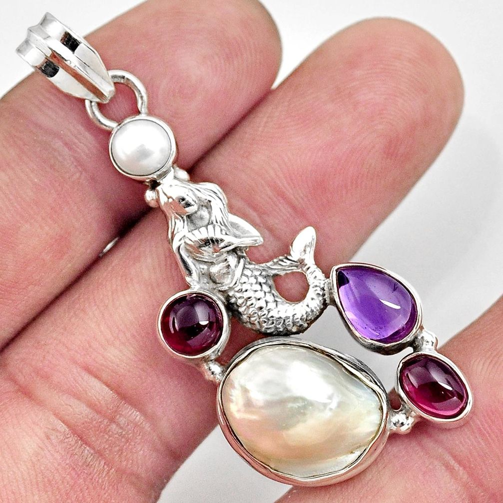 cts natural white pearl amethyst fairy mermaid pendant d43937