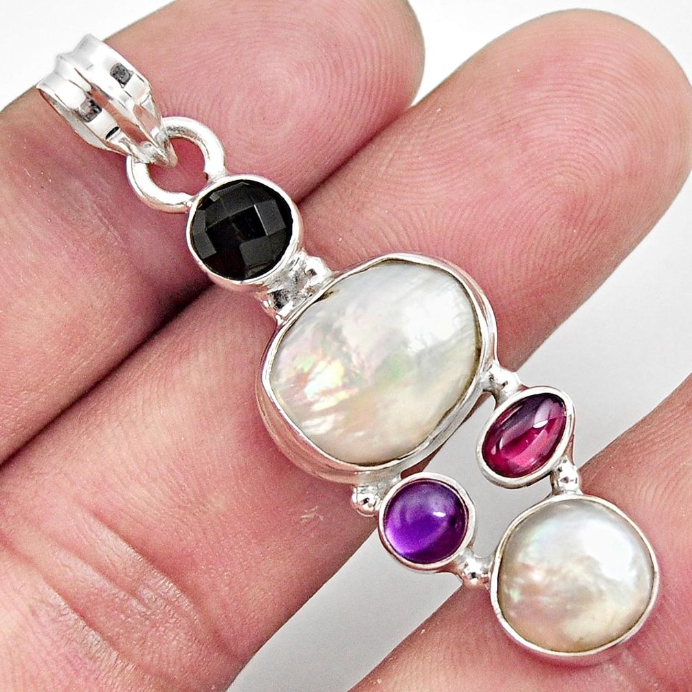 cts natural white pearl amethyst garnet pendant jewelry d43951