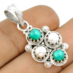 925 silver 3.34cts natural white pearl arizona mohave turquoise pendant u16654