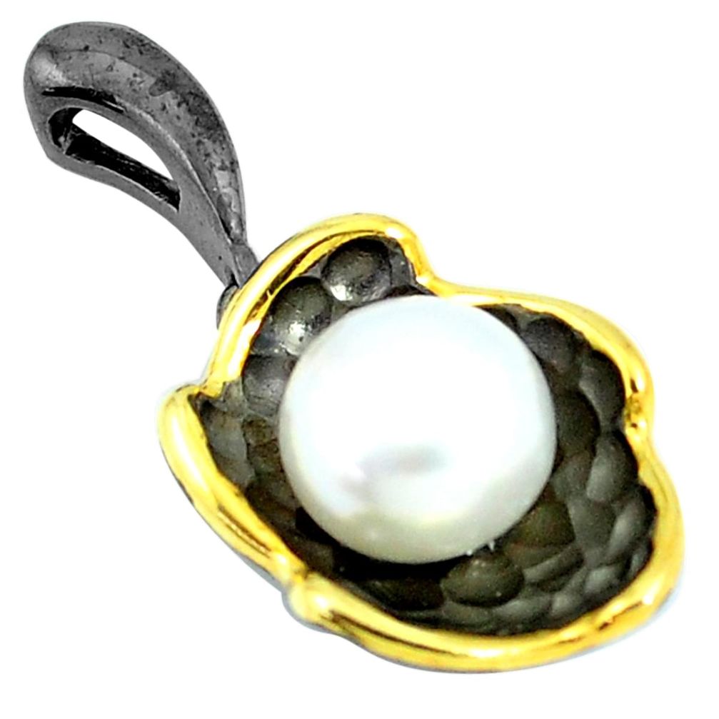 925 silver 6.02cts natural white pearl rhodium 14k gold pendant jewelry c24170