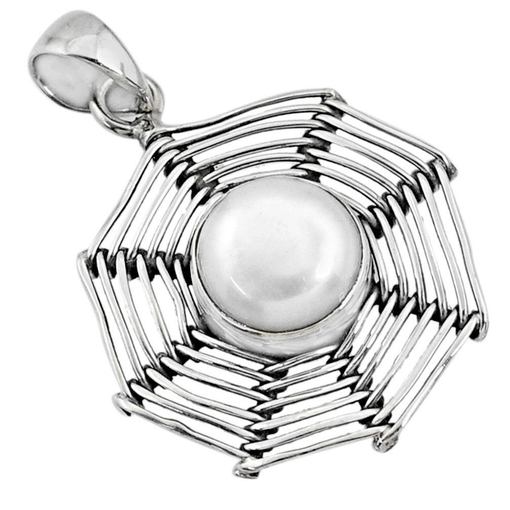 925 silver 5.53cts natural white pearl round spider web pendant jewelry r67547