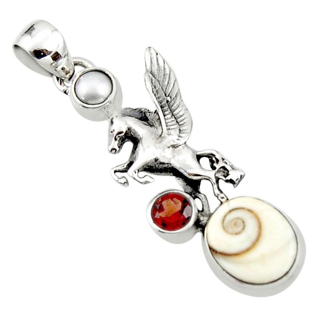 925 silver 6.11cts natural white shiva eye garnet pearl unicorn pendant r52738