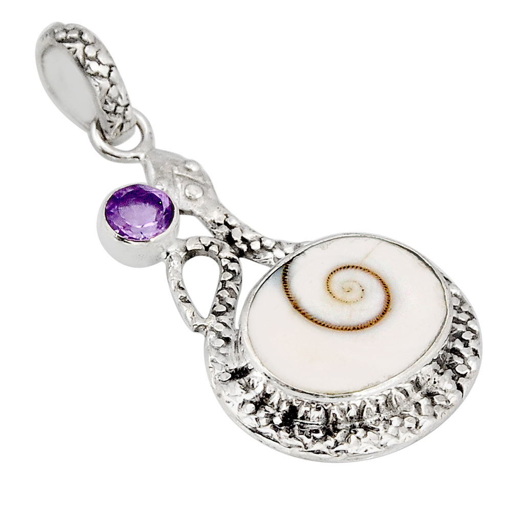 925 silver 10.64cts natural white shiva eye oval amethyst snake pendant y70663