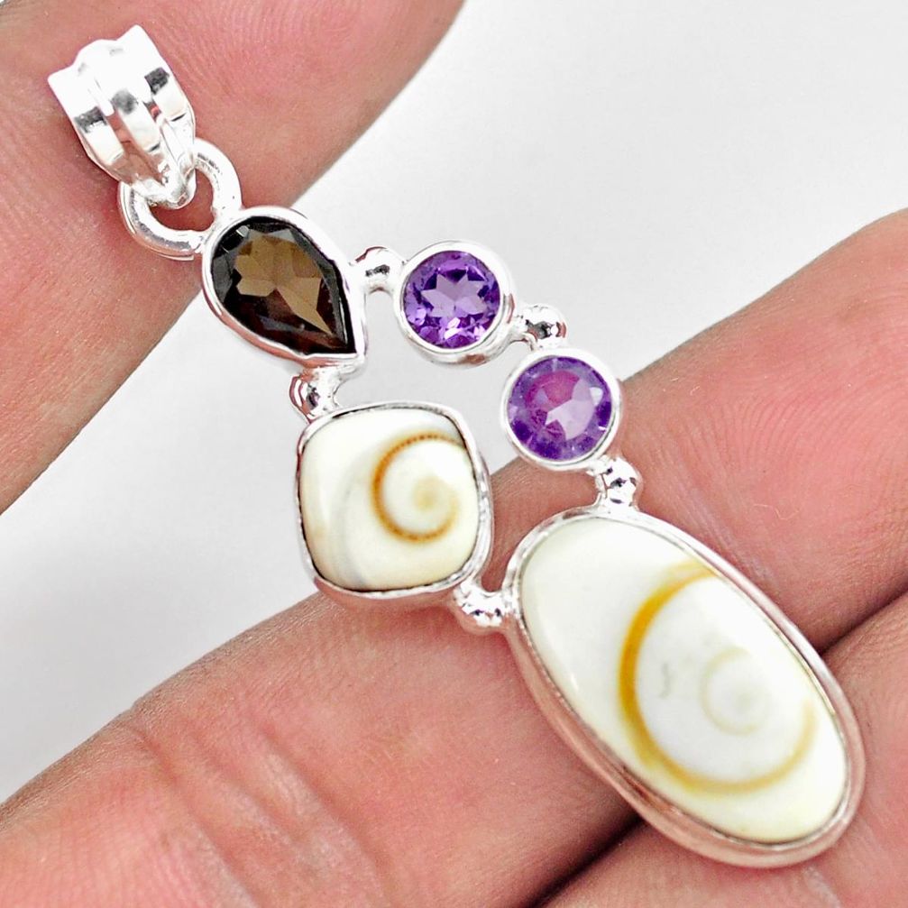 cts natural white shiva eye smoky topaz amethyst pendant p70395