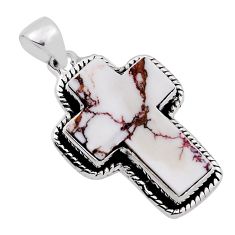925 silver 10.59cts natural white wild horse magnesite holy cross pendant n31737