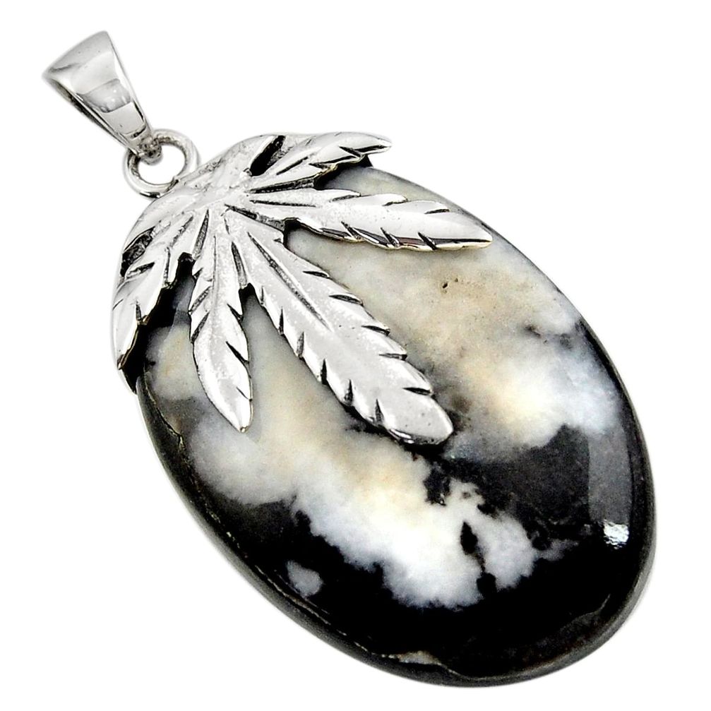 cts natural white zebra jasper oval deltoid leaf pendant d45559