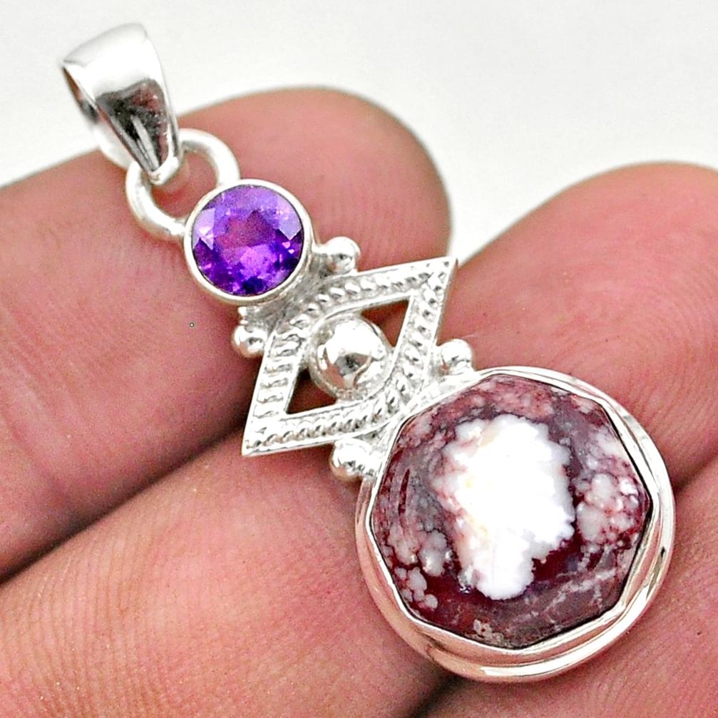 925 silver 6.81cts natural wild horse magnesite hexagon amethyst pendant t46440