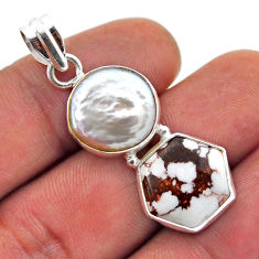 925 silver 13.39cts natural wild horse magnesite hexagon pearl pendant n48158