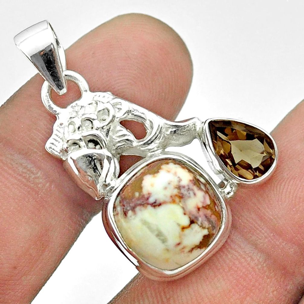 925 silver 9.34cts natural wild horse magnesite smoky topaz fish pendant t55500